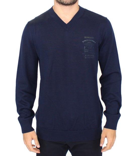 Ermanno Scervino Blue Wool Blend V-neck Pullover Sweater $765.00 Ermanno Scervino Luzworld