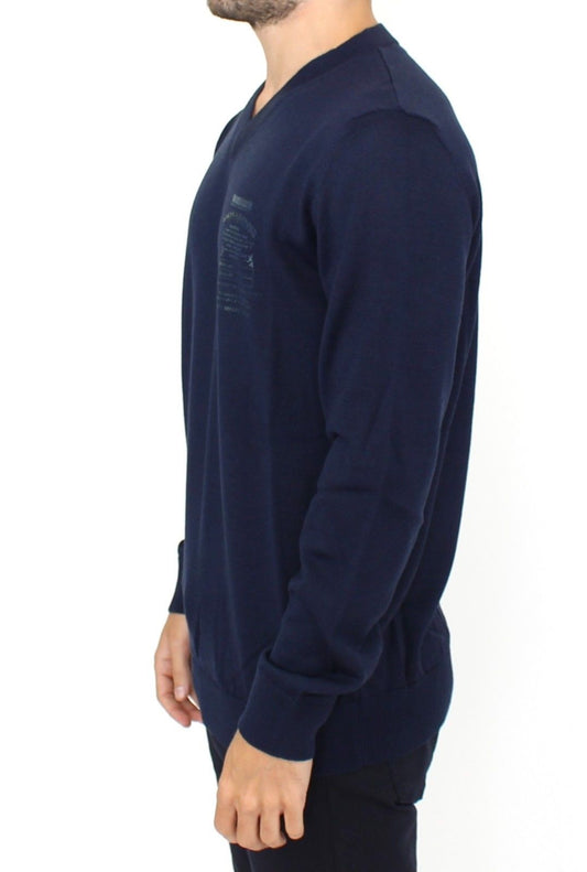 Ermanno Scervino Blue Wool Blend V-neck Pullover Sweater $765.00 Ermanno Scervino Luzworld
