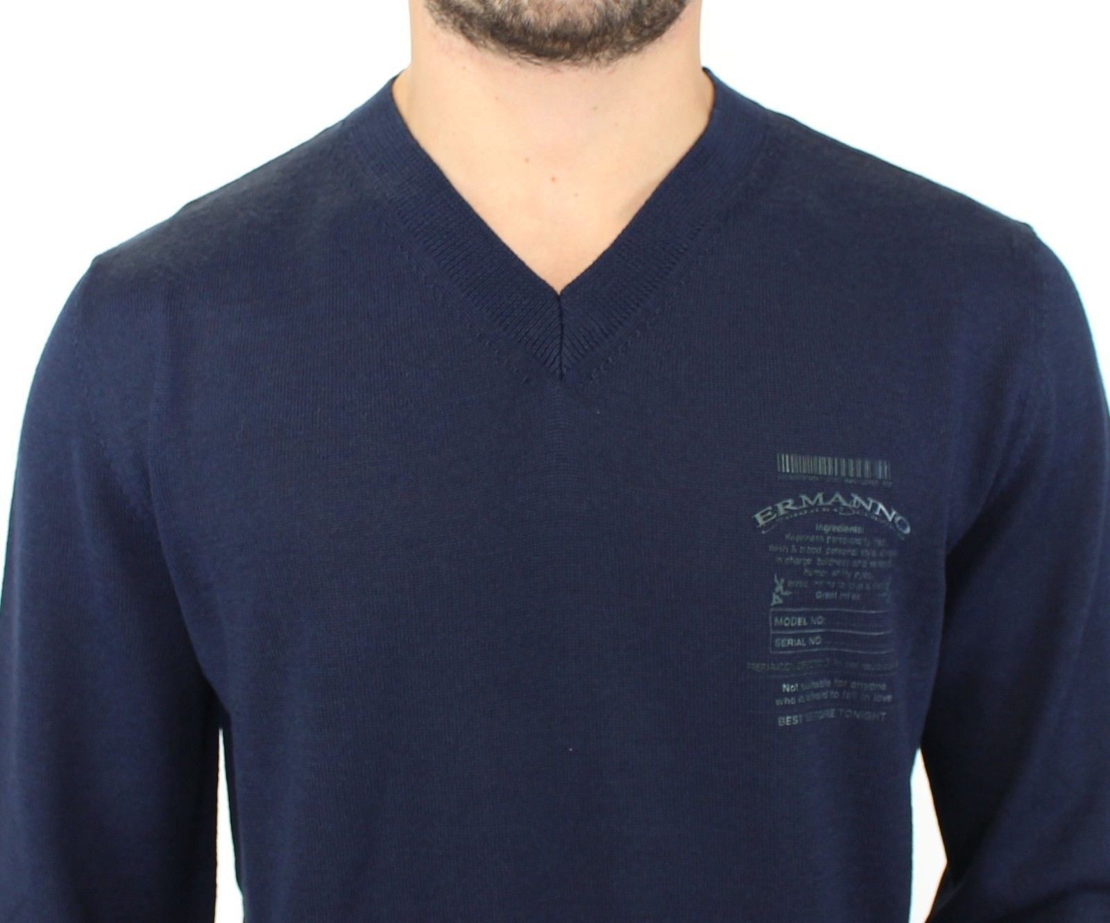 Ermanno Scervino Blue Wool Blend V-neck Pullover Sweater $765.00 Ermanno Scervino Luzworld