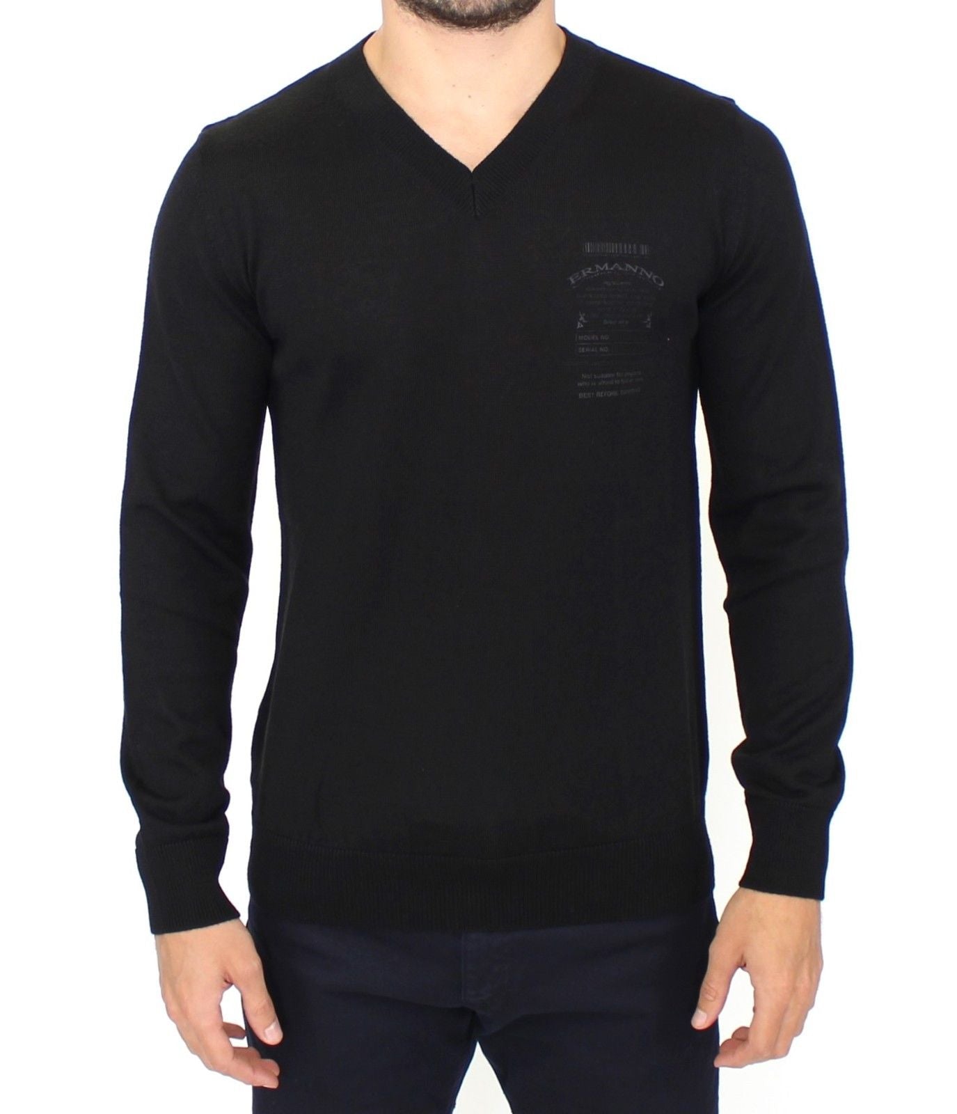 Ermanno Scervino Black Wool Blend V-neck Pullover Sweater $765.00 Ermanno Scervino Luzworld