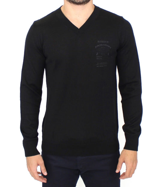 Ermanno Scervino Black Wool Blend V-neck Pullover Sweater $765.00 Ermanno Scervino Luzworld