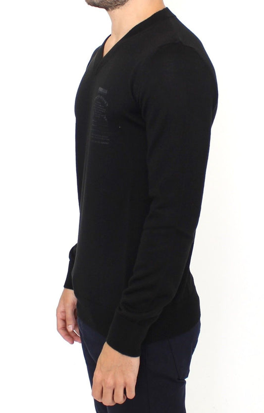 Ermanno Scervino Black Wool Blend V-neck Pullover Sweater $765.00 Ermanno Scervino Luzworld