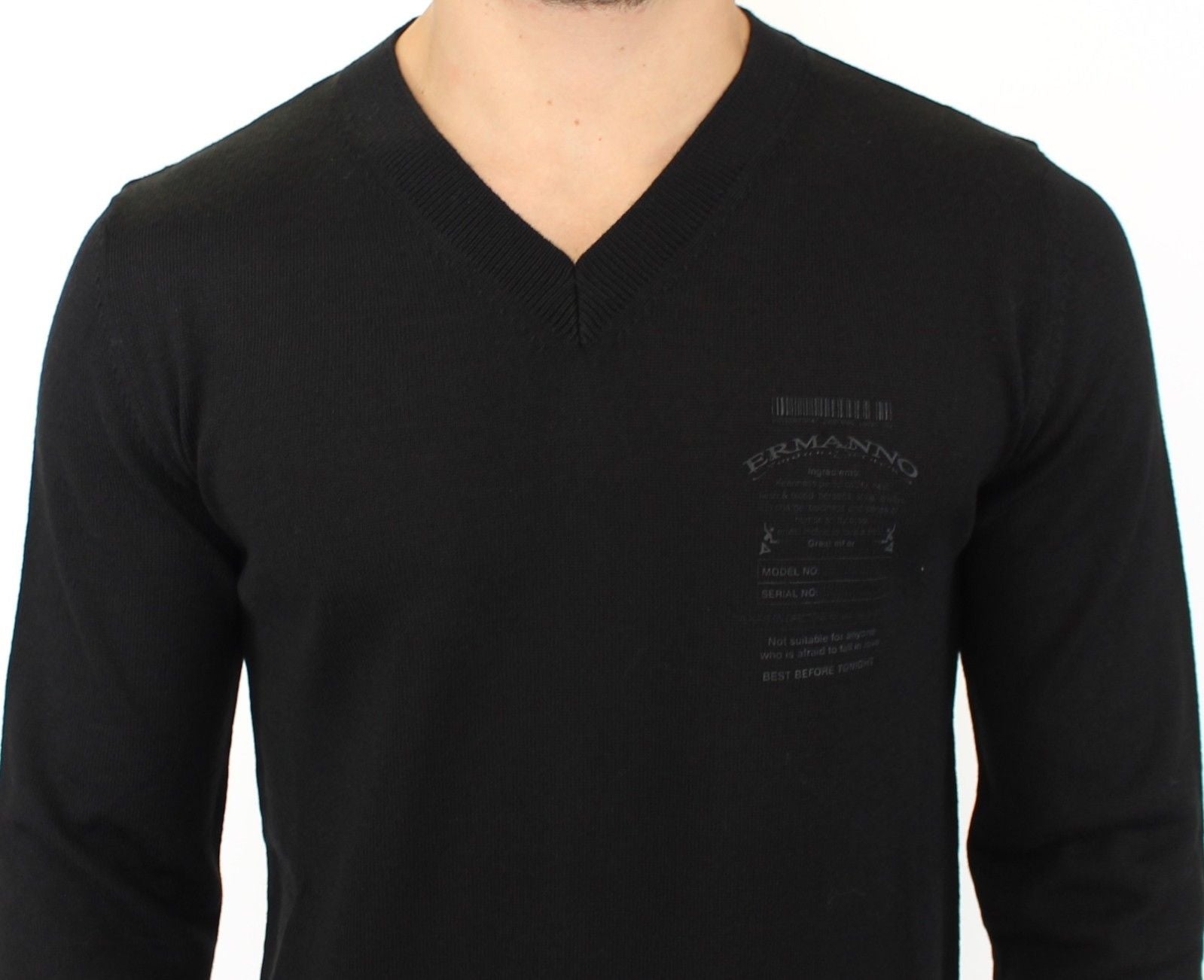 Ermanno Scervino Black Wool Blend V-neck Pullover Sweater $765.00 Ermanno Scervino Luzworld