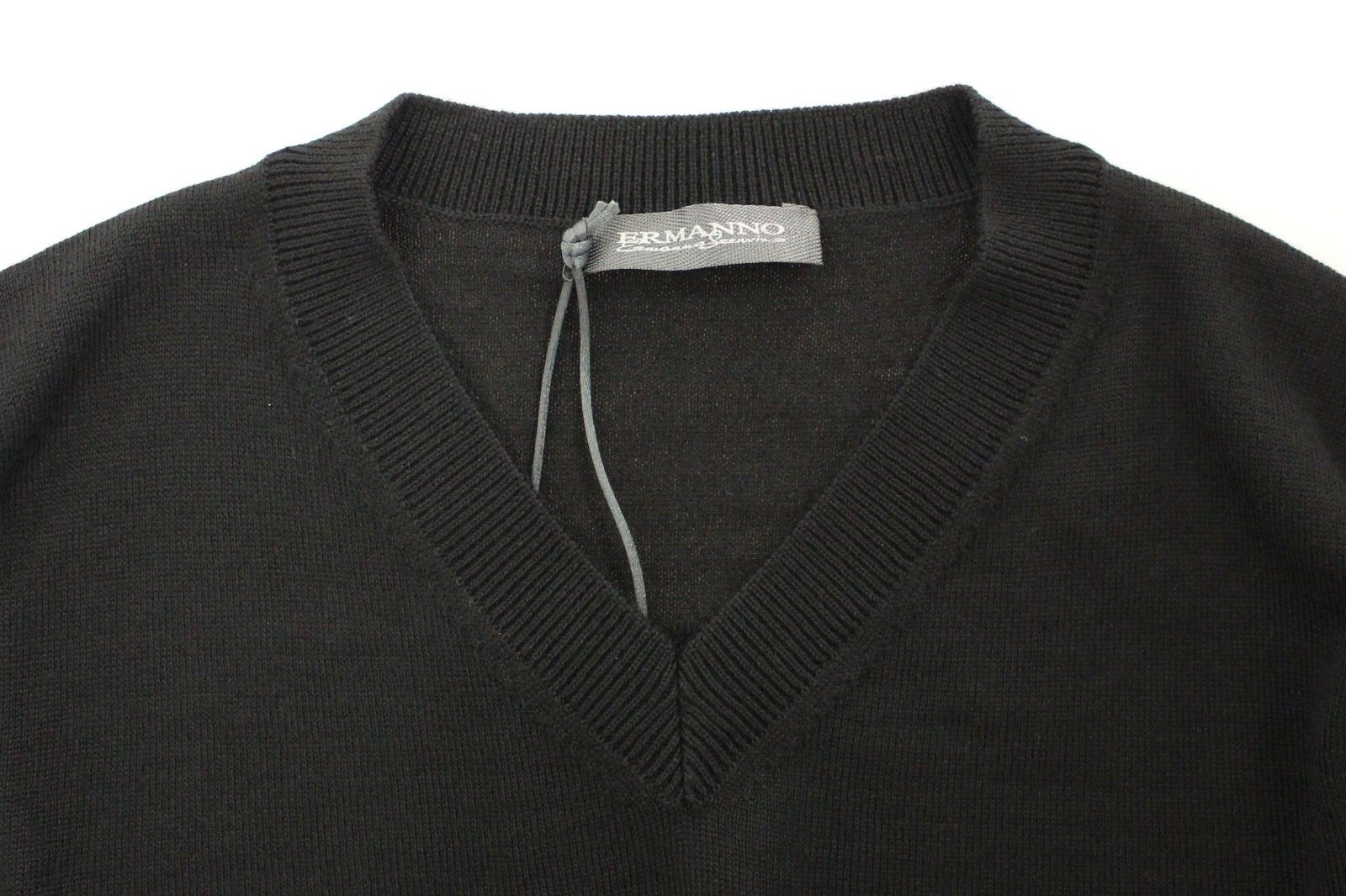 Ermanno Scervino Black Wool Blend V-neck Pullover Sweater $765.00 Ermanno Scervino Luzworld