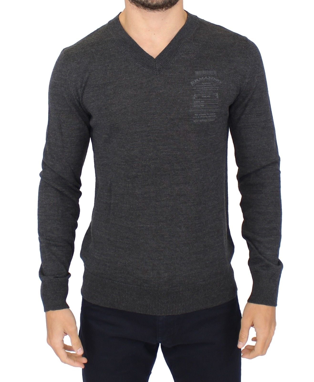 Ermanno Scervino Gray Wool Blend V-neck Pullover Sweater $765.00 Ermanno Scervino Luzworld