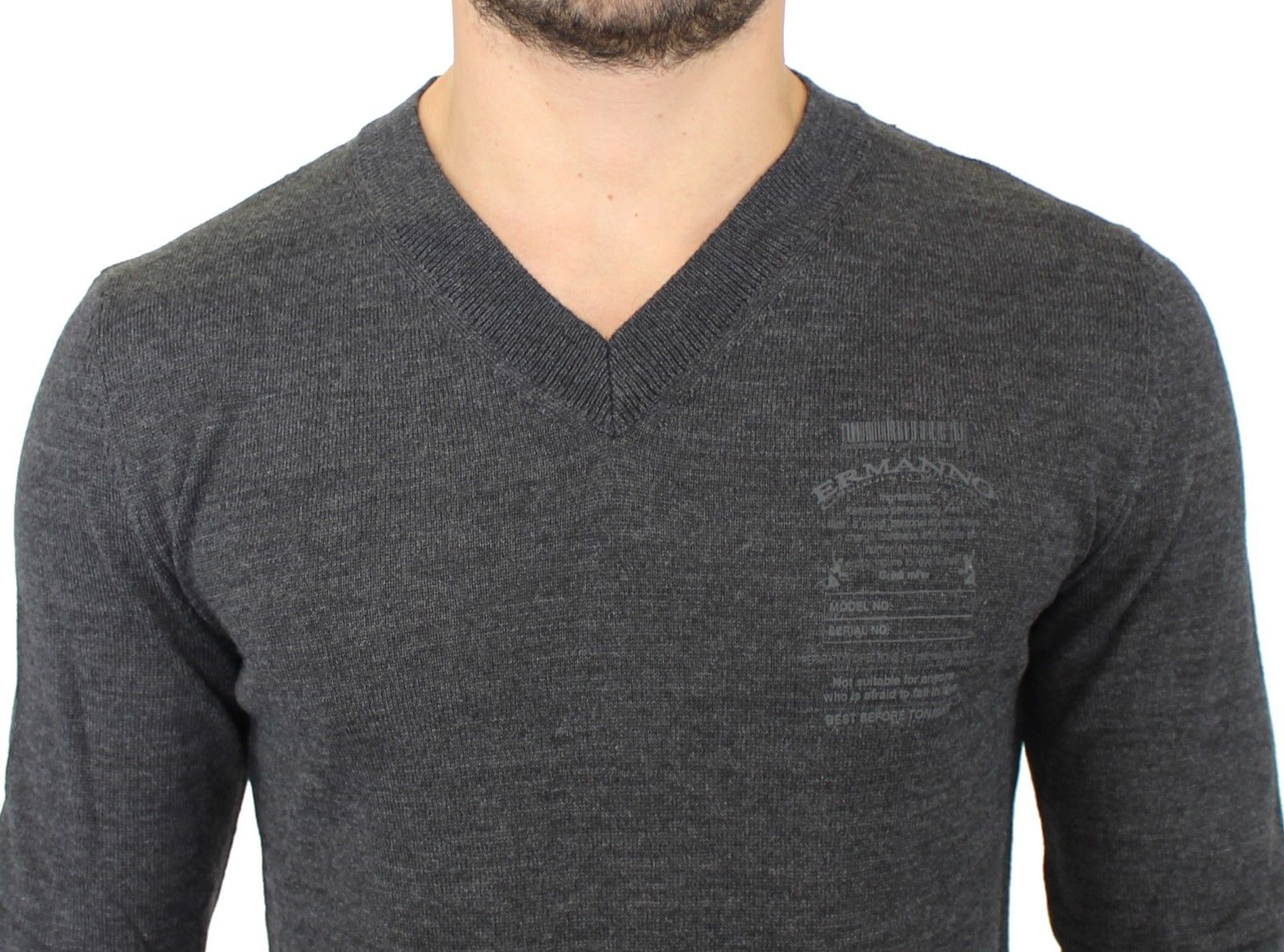 Ermanno Scervino Gray Wool Blend V-neck Pullover Sweater $765.00 Ermanno Scervino Luzworld