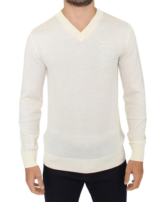 Ermanno Scervino Off White Wool Blend V-neck Pullover Sweater $765.00 Ermanno Scervino Luzworld