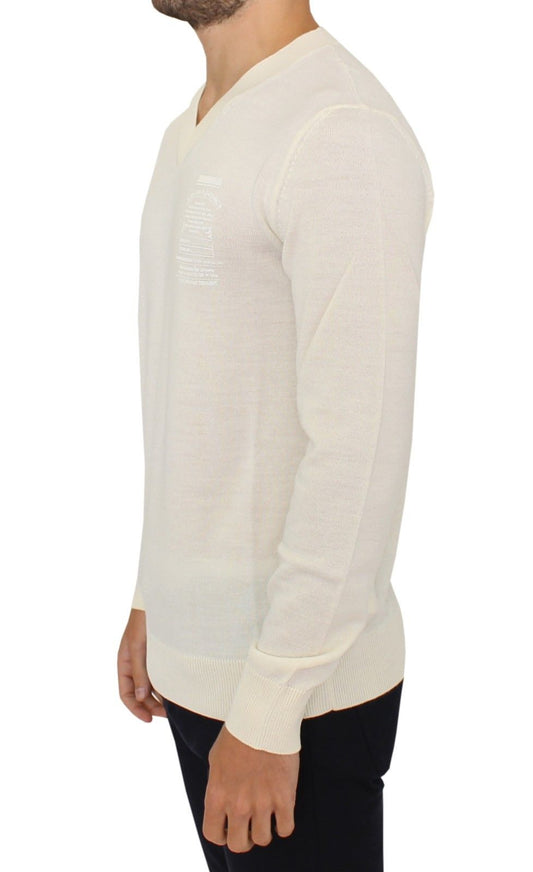 Ermanno Scervino Off White Wool Blend V-neck Pullover Sweater $765.00 Ermanno Scervino Luzworld