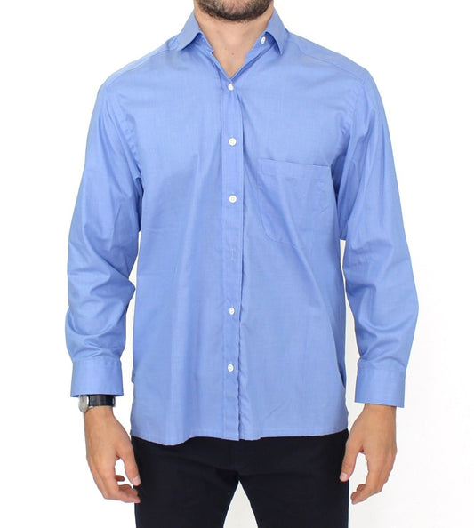 Ermanno Scervino Blue Cotton Dress Classic Fit Shirt $646.00 Ermanno Scervino Luzworld