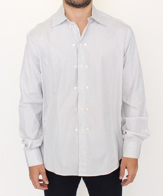 Ermanno Scervino White Gray Striped Regular Fit Casual Shirt $724.00 Ermanno Scervino Luzworld