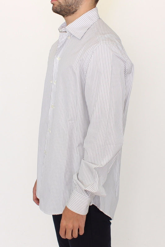 Ermanno Scervino White Gray Striped Regular Fit Casual Shirt $724.00 Ermanno Scervino Luzworld