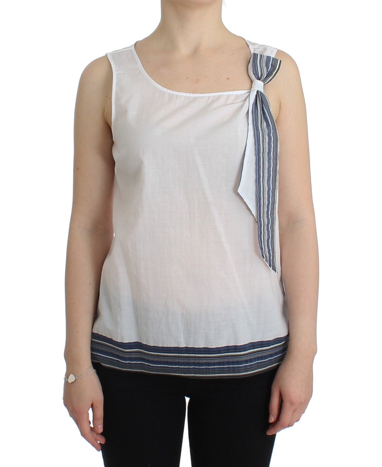 Ermanno Scervino White Blue Top Blouse Tank Shirt Sleeveless $549.00 Ermanno Scervino Luzworld