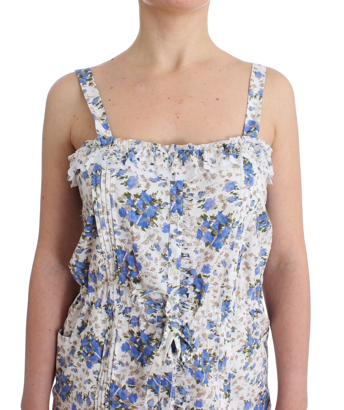 Ermanno Scervino Beachwear Blue Floral Beach Mini Dress Short $647.00 Ermanno Scervino Luzworld