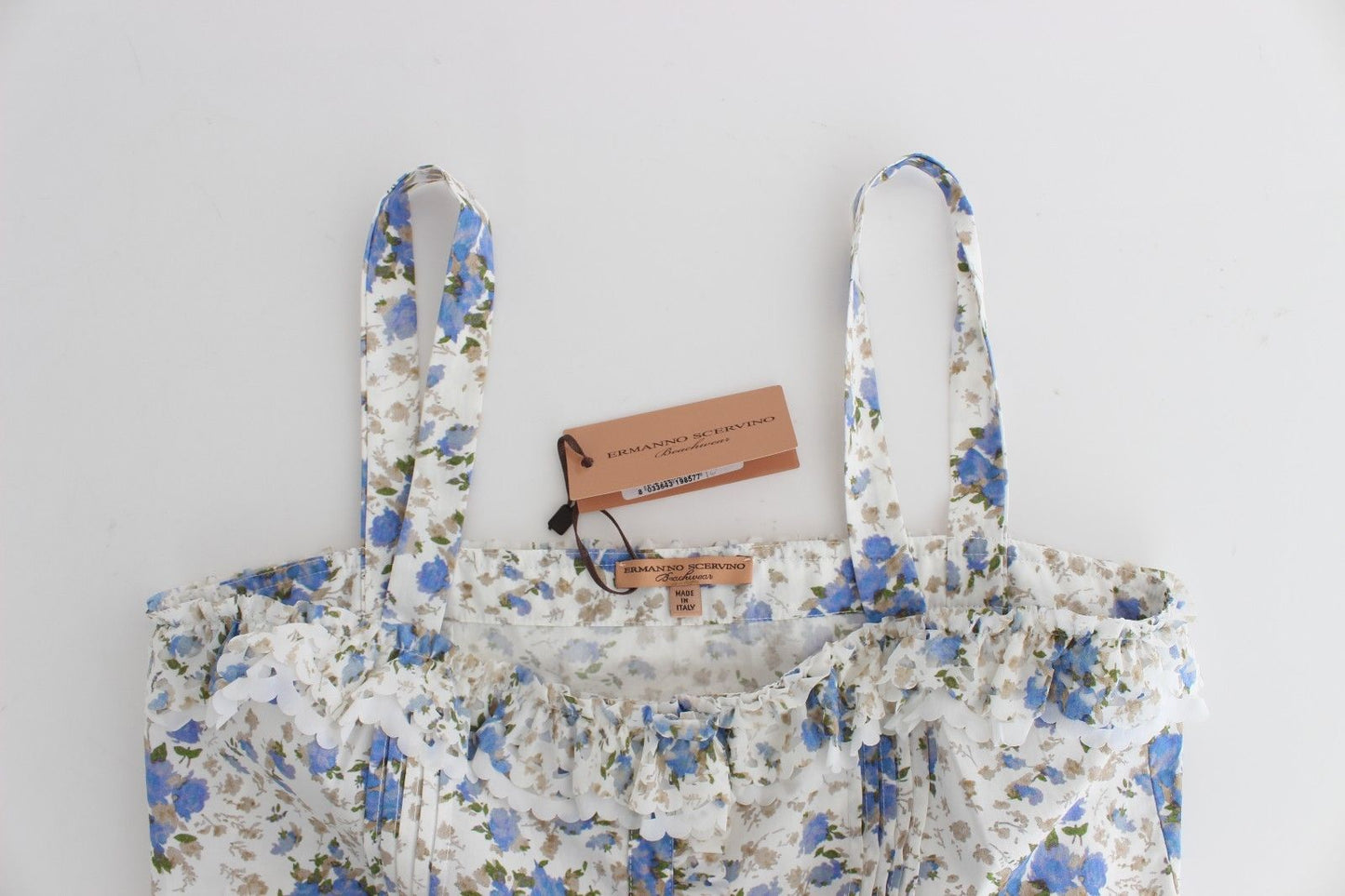 Ermanno Scervino Beachwear Blue Floral Beach Mini Dress Short $647.00 Ermanno Scervino Luzworld