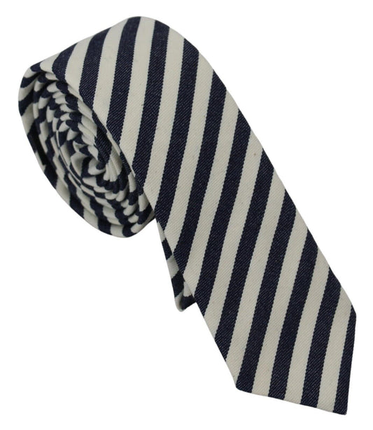 Denny Rose White Blue Striped Classic Adjustable Men Silk Tie $219.00 Denny Rose Luzworld