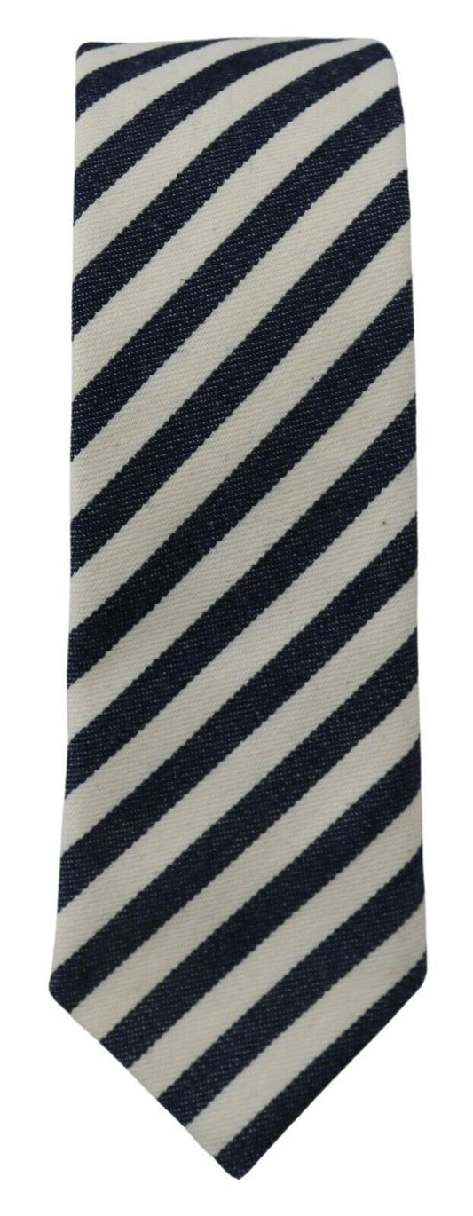 Denny Rose White Blue Striped Classic Adjustable Men Silk Tie $219.00 Denny Rose Luzworld