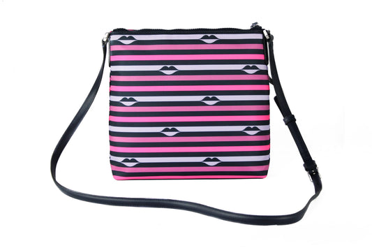 Kate Spade Jae Nylon Leather Flat Pink Striped Multi Crossbody HandBag Purse $309.00 Kate Spade Luzworld