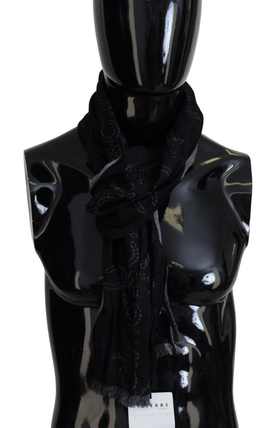Costume National Black Grey Logo Print Men Neck Wrap Shawl Scarf $584.00 Costume National Luzworld