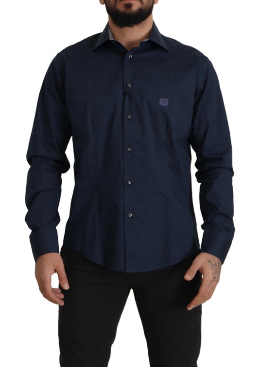 Roberto Cavalli Navy Blue Cotton Dress Formal Shirt $584.00 Roberto Cavalli Luzworld