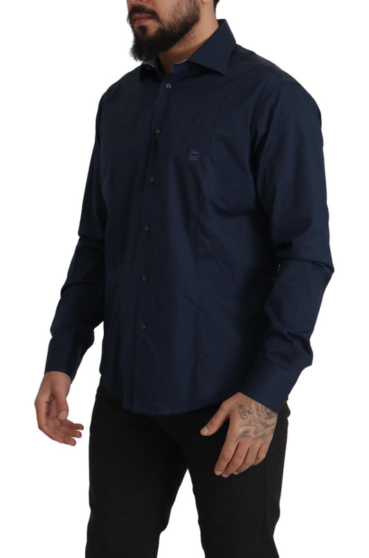 Roberto Cavalli Navy Blue Cotton Dress Formal Shirt $584.00 Roberto Cavalli Luzworld