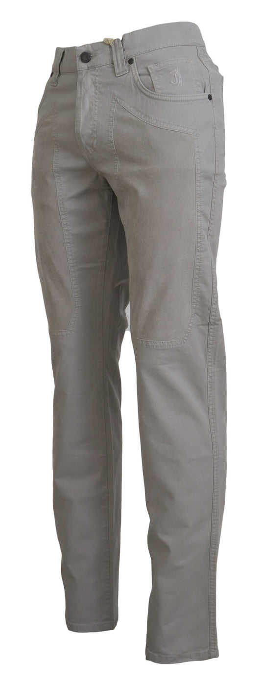 Jeckerson Gray Cotton Tapered Men Casual Pants $584.00 Jeckerson Luzworld