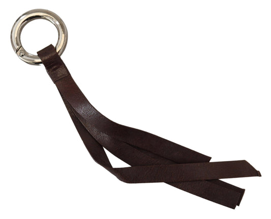 Costume National Brown Leather Silver Tone Metal Keyring Keychain $219.00 Costume National Luzworld