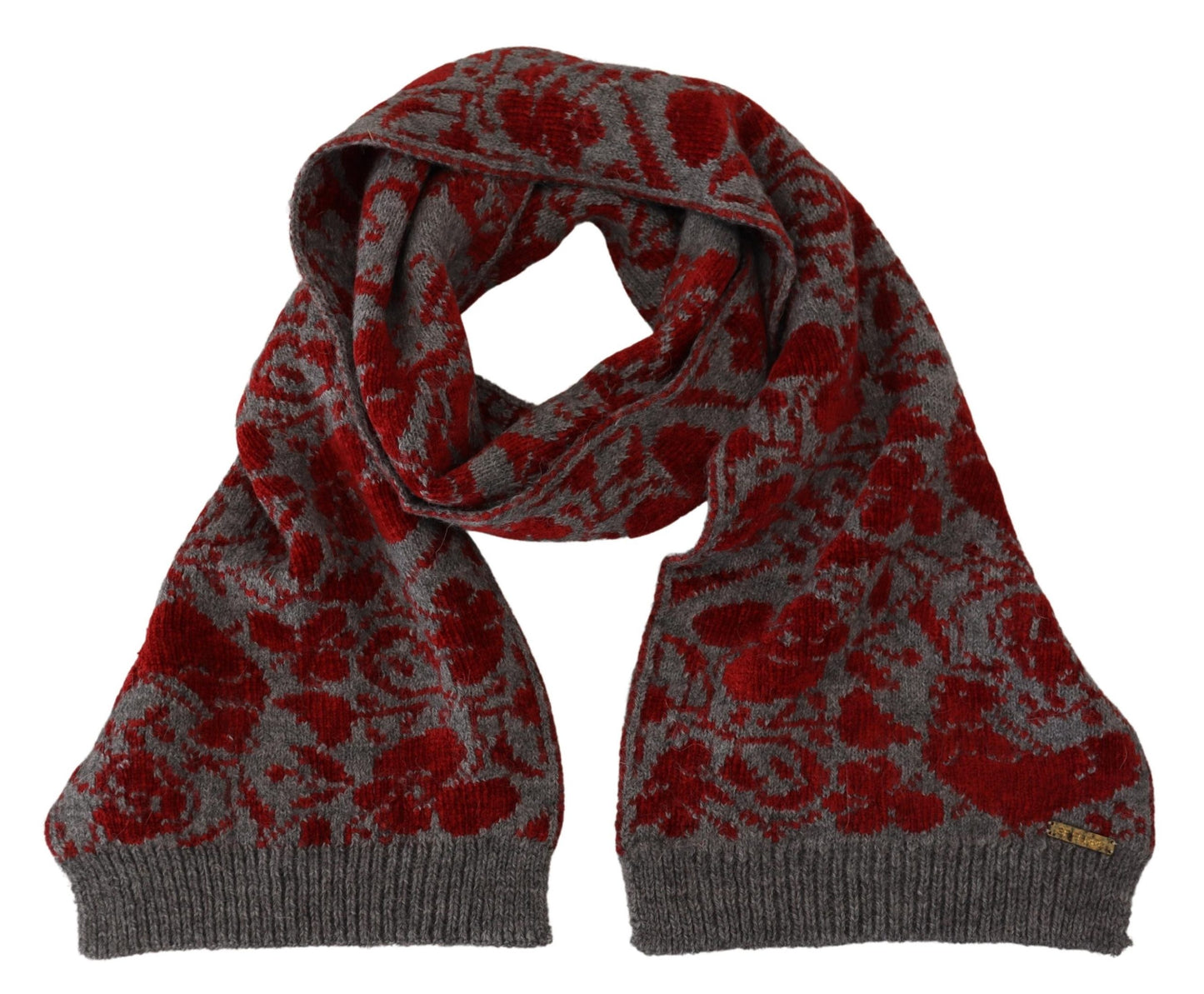 GF Ferre Red Grey Knitted Wrap Warmer Womens Shawl Scarf $700.00 GF Ferre Luzworld