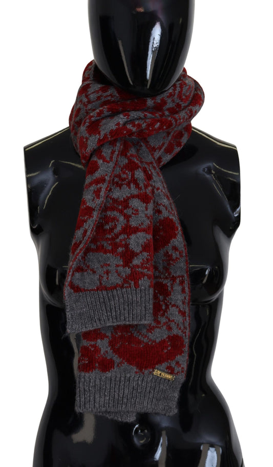 GF Ferre Red Grey Knitted Wrap Warmer Womens Shawl Scarf $700.00 GF Ferre Luzworld