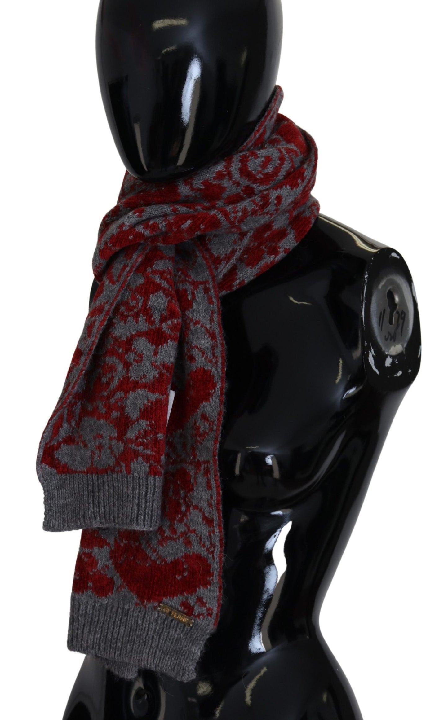 GF Ferre Red Grey Knitted Wrap Warmer Womens Shawl Scarf $700.00 GF Ferre Luzworld