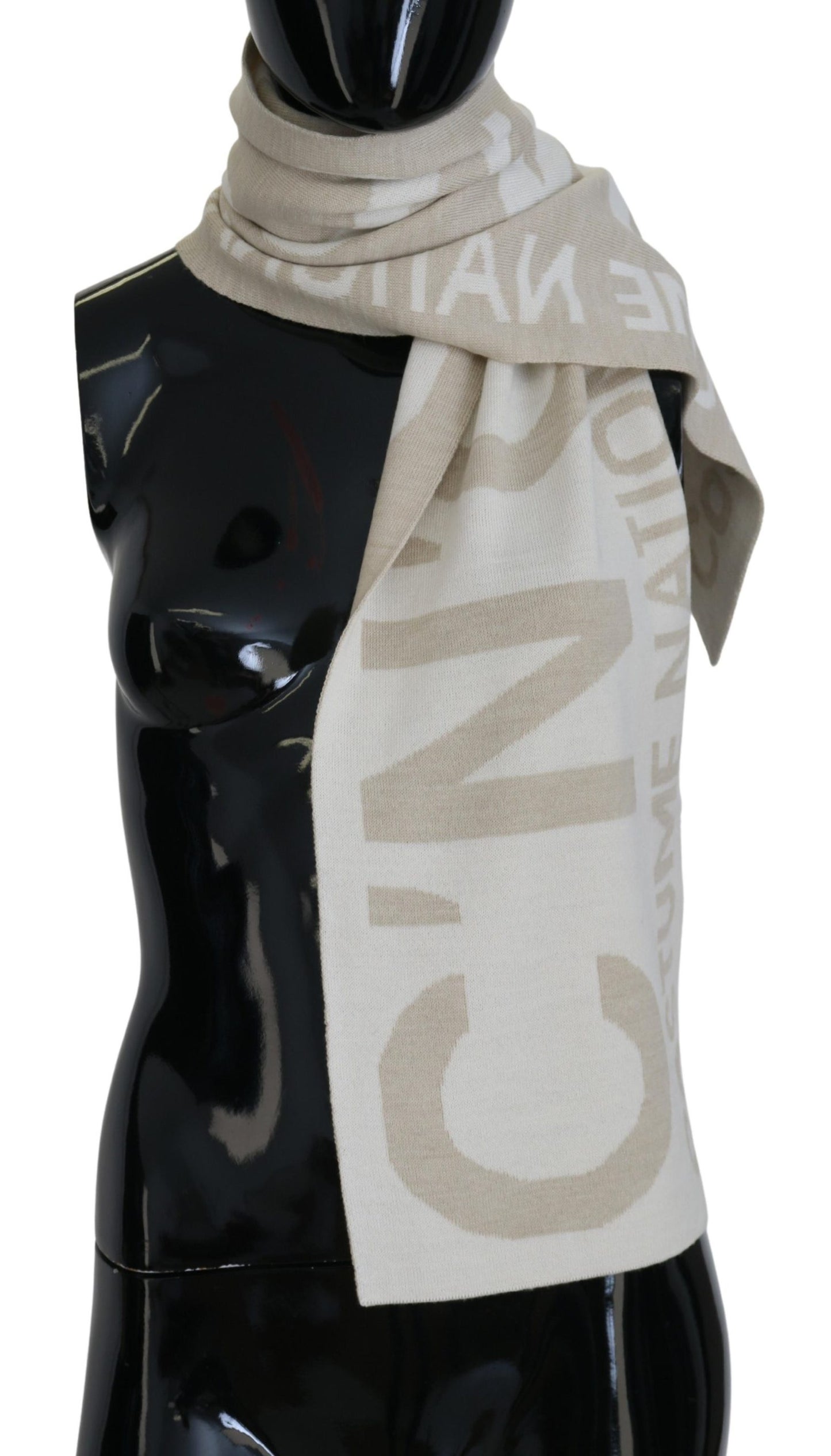 Costume National Beige White Logo Wrap Warmer Shawl Scarf $816.00 Costume National Luzworld
