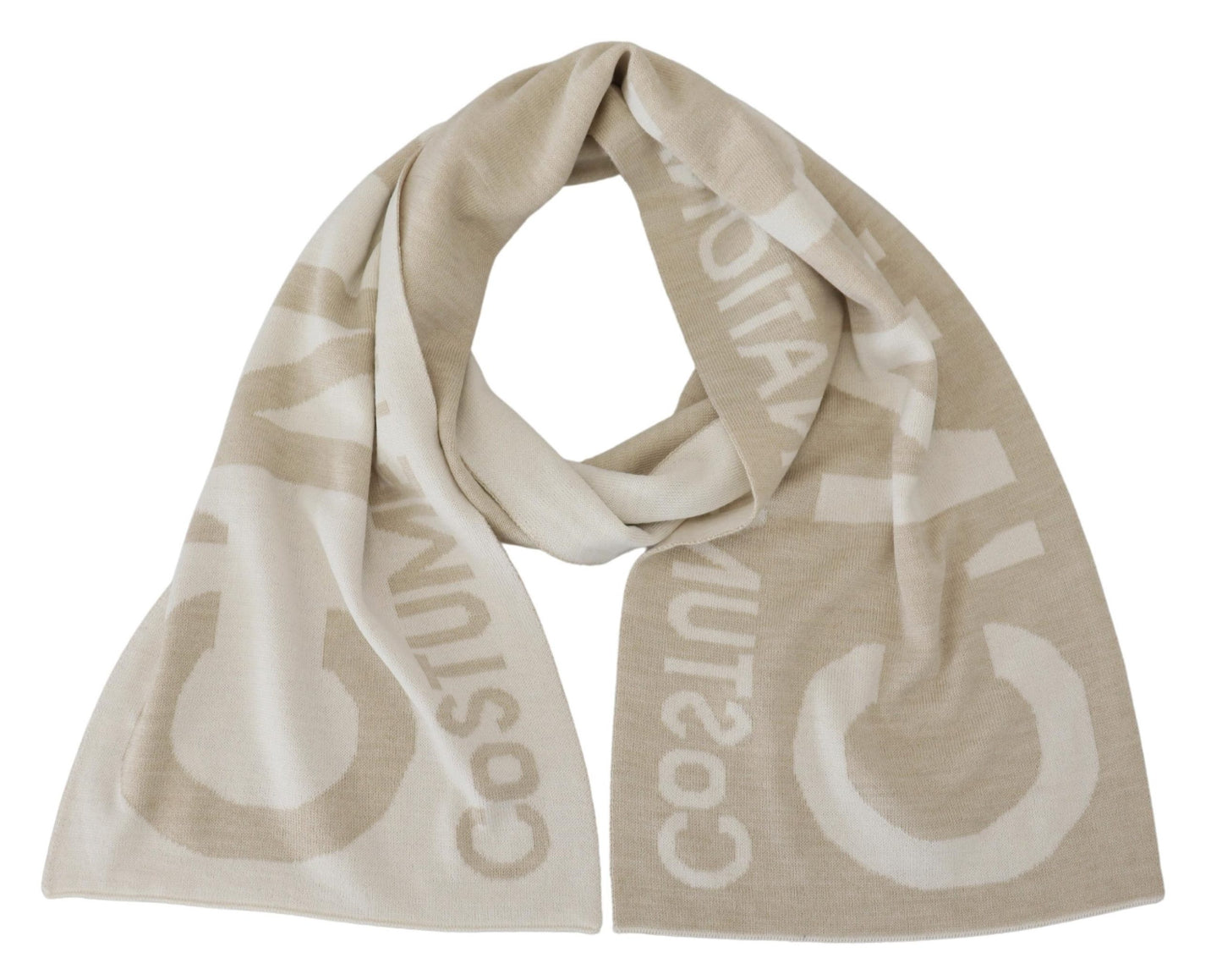 Costume National Beige White Logo Wrap Warmer Shawl Scarf $816.00 Costume National Luzworld