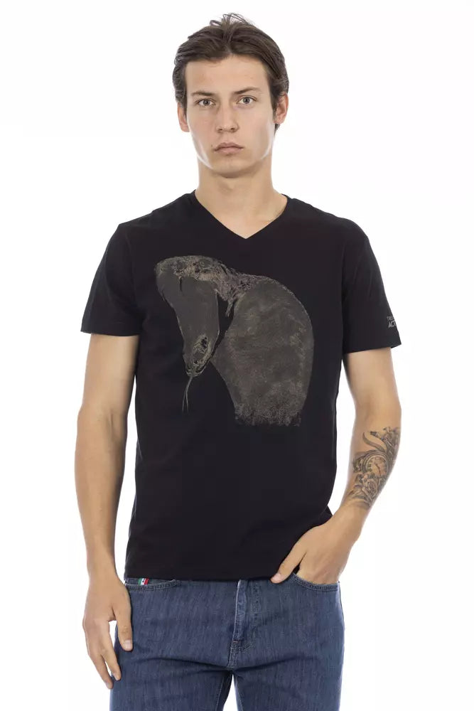 Trussardi Action Black Cotton Men T-Shirt $130.00 Trussardi Action Luzworld