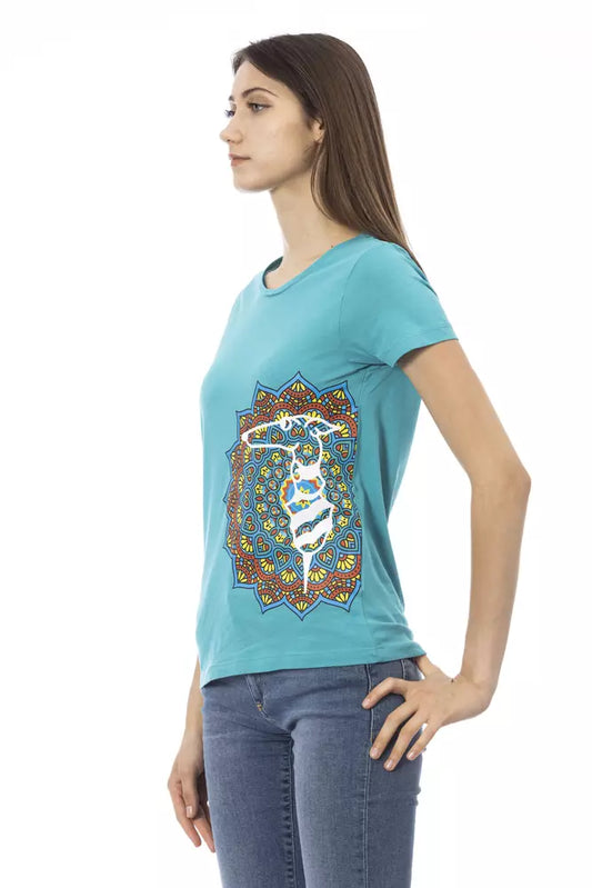 Trussardi Action Light Blue Cotton Women T-Shirt $131.00 Trussardi Action Luzworld