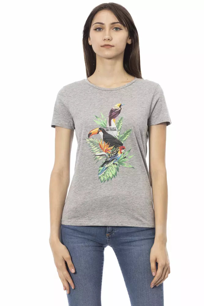 Trussardi Action Gray Cotton Women T-Shirt $131.00 Trussardi Action Luzworld