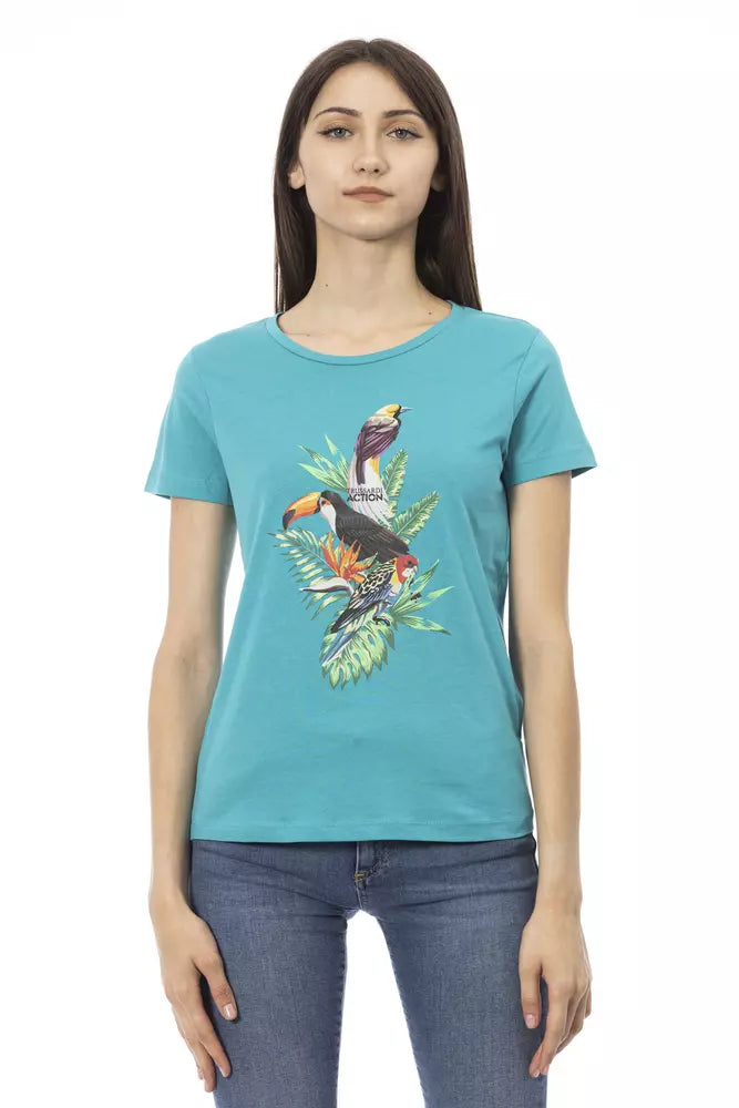 Trussardi Action Light Blue Cotton Women T-Shirt $131.00 Trussardi Action Luzworld