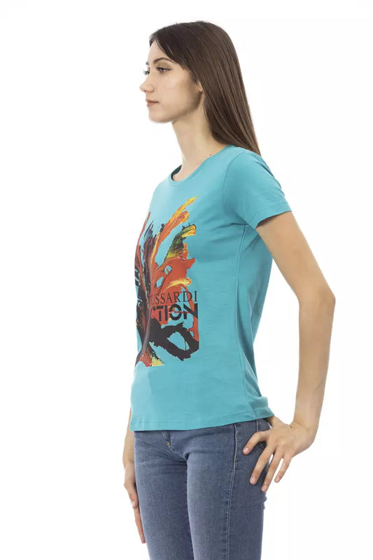 Trussardi Action Light Blue Cotton Women T-Shirt $131.00 Trussardi Action Luzworld