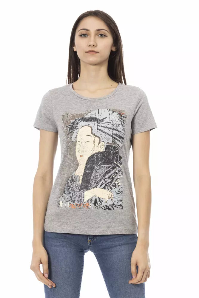 Trussardi Action Gray Cotton Women T-Shirt $131.00 Trussardi Action Luzworld