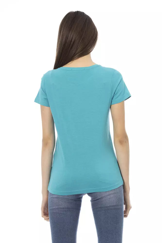 Trussardi Action Light Blue Cotton Women T-Shirt $131.00 Trussardi Action Luzworld