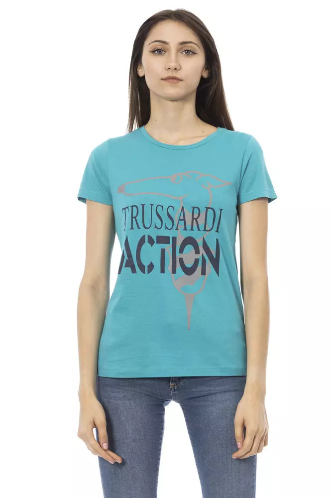 Trussardi Action Light Blue Cotton Women T-Shirt $131.00 Trussardi Action Luzworld