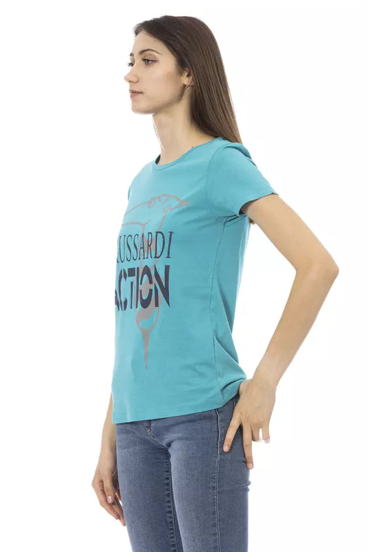 Trussardi Action Light Blue Cotton Women T-Shirt $131.00 Trussardi Action Luzworld