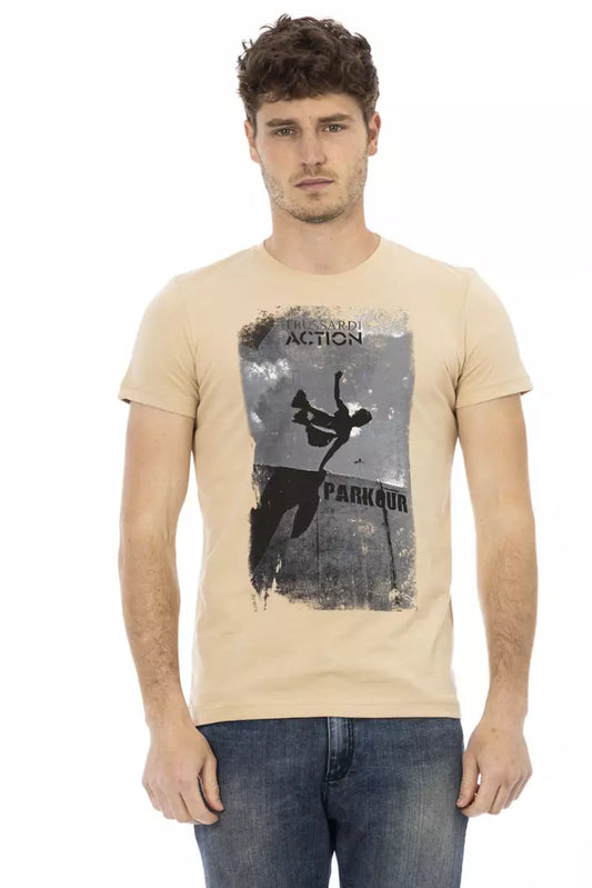 Trussardi Action Beige Cotton Men T-Shirt $130.00 Trussardi Action Luzworld