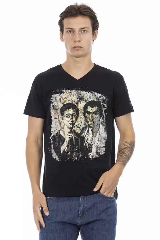 Trussardi Action Black Cotton Men T-Shirt $130.00 Trussardi Action Luzworld