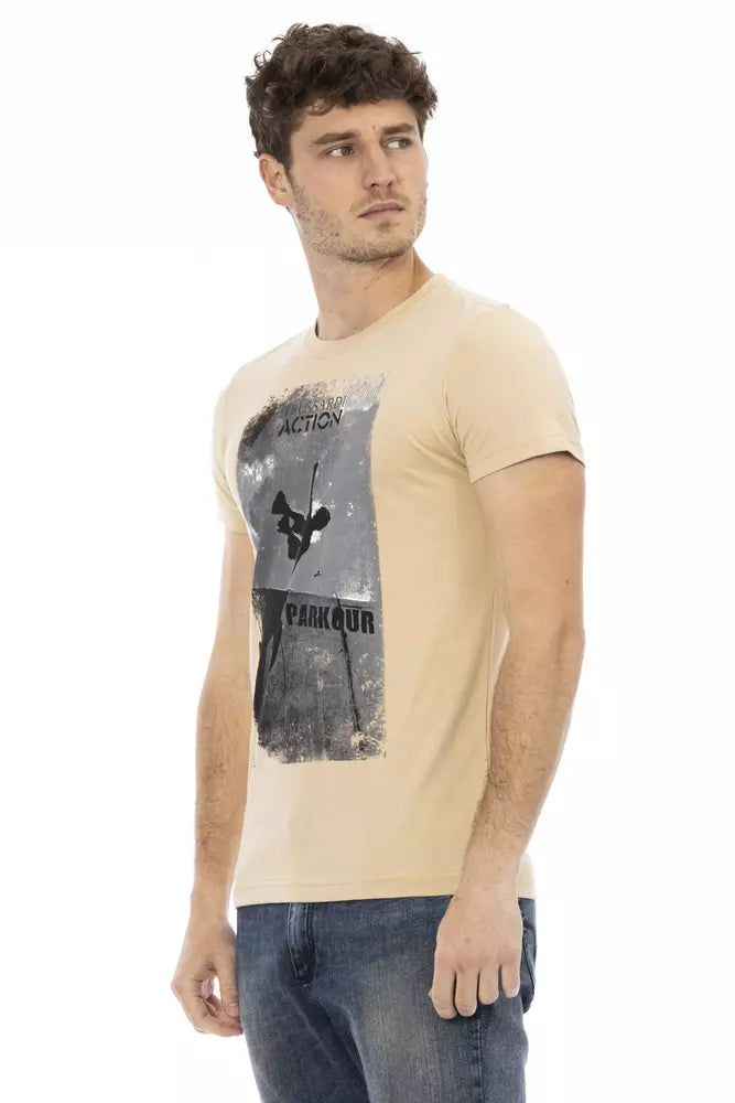 Trussardi Action Beige Cotton Men T-Shirt $130.00 Trussardi Action Luzworld