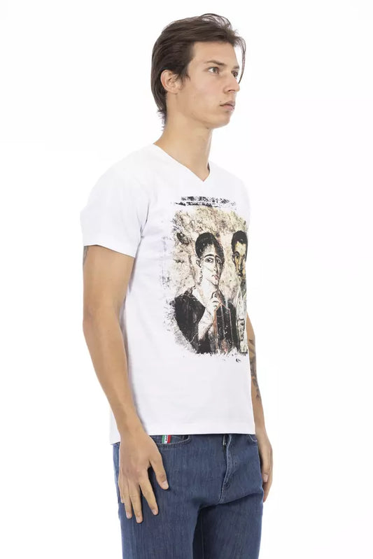 Trussardi Action Elegant V-Neck Designer Tee with Chic Front Print $131.00 Trussardi Action Luzworld