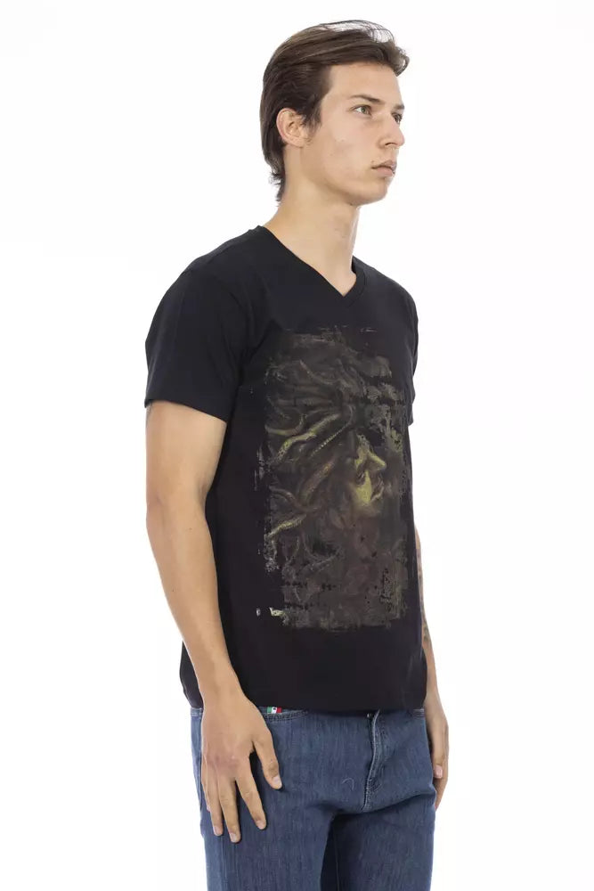 Trussardi Action Black Cotton Men V-Neck T-Shirt $130.00 Trussardi Action Luzworld