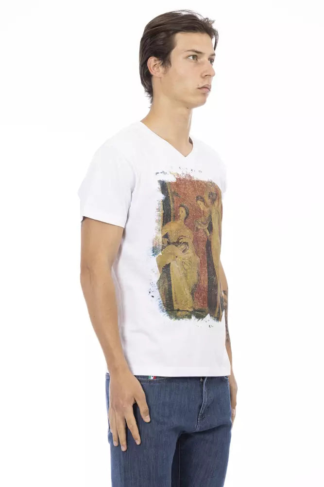 Trussardi Action White Cotton Men's V-Neck T-Shirt $130.00 Trussardi Action Luzworld