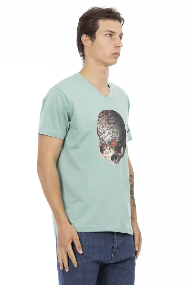 Trussardi Action Green Cotton Men's V-Neck T-Shirt $130.00 Trussardi Action Luzworld
