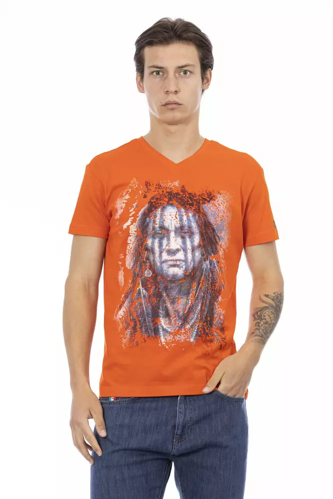 Trussardi Action Orange Cotton Men V-Neck T-Shirt $130.00 Trussardi Action Luzworld