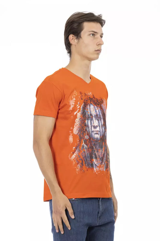 Trussardi Action Orange Cotton Men V-Neck T-Shirt $130.00 Trussardi Action Luzworld