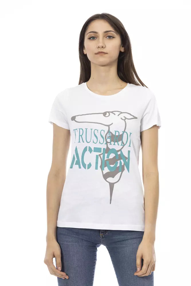 Trussardi Action Chic White Printed Tee: Summer Wardrobe Essential $131.00 Trussardi Action Luzworld